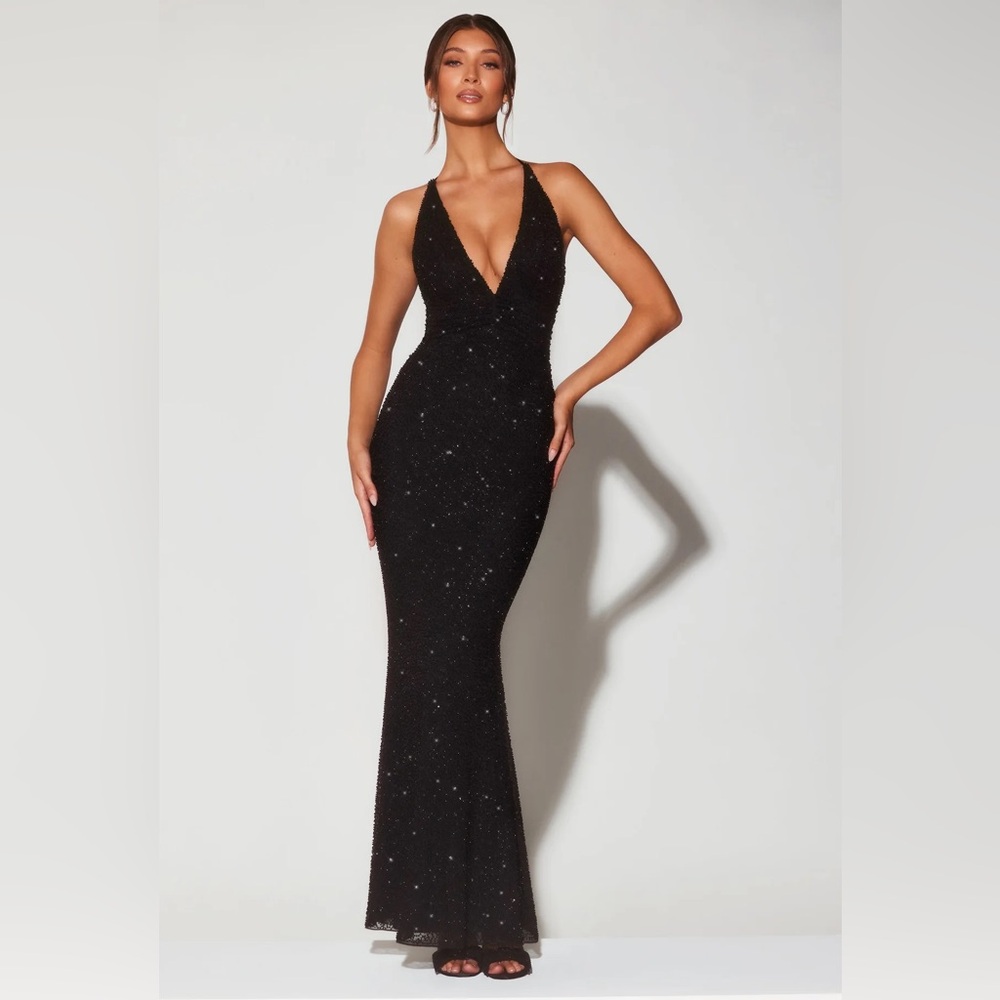 Oh Polly Verona embellished black long dress